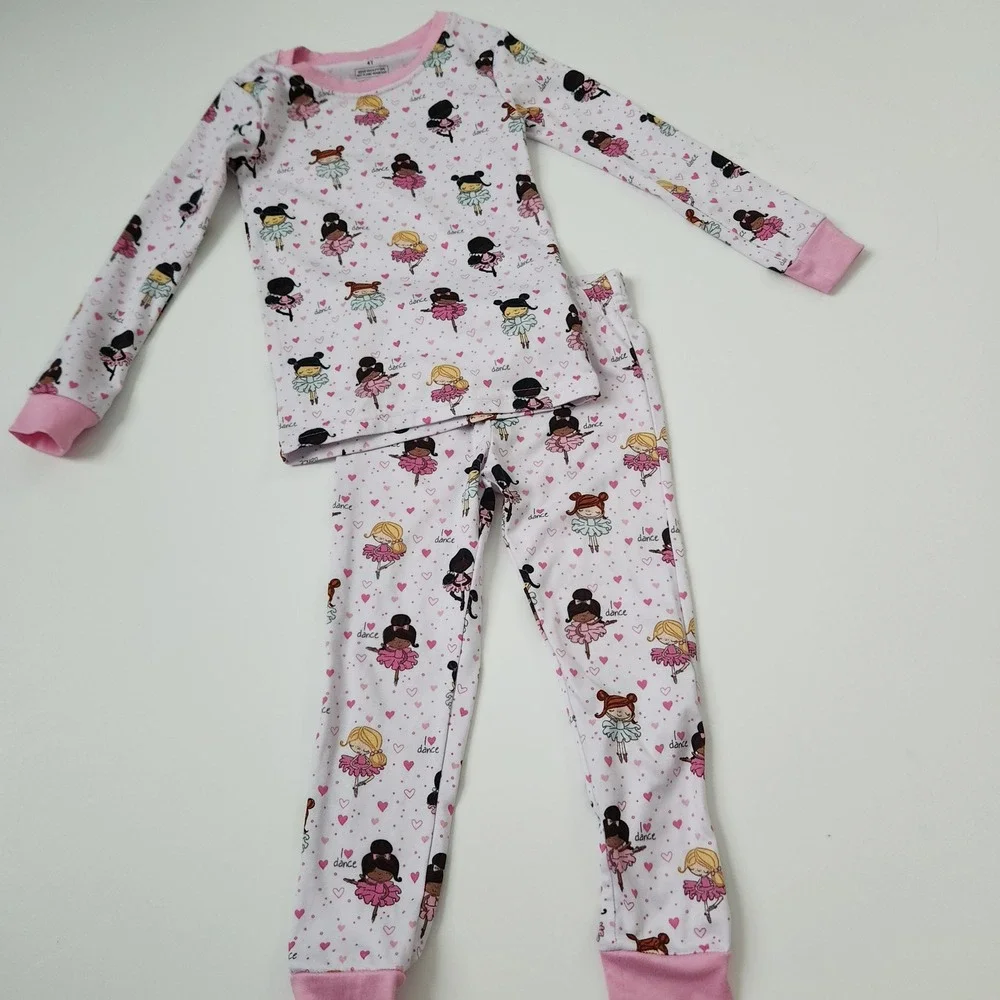 Penelope Mack LTD Girls 4T Ballerina Pajamas Set Pink White Long Sleeve‎ Pants